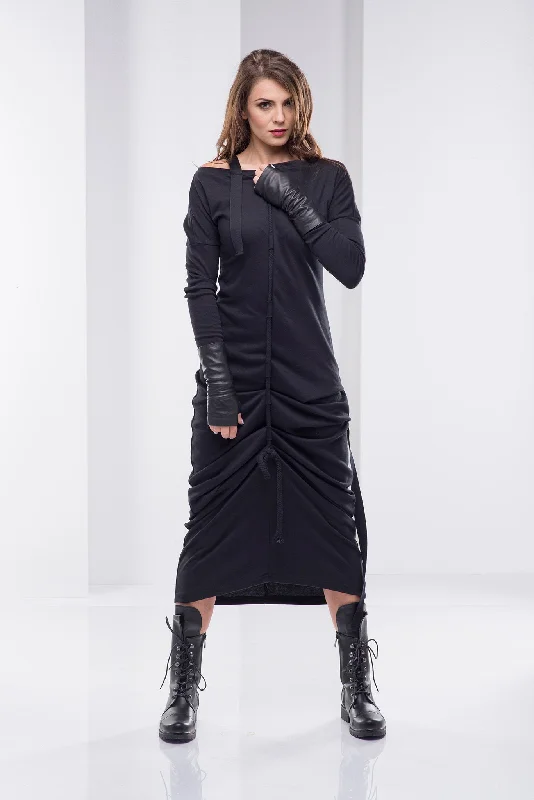 Limited Time Drawstring Maxi Dress in Black
