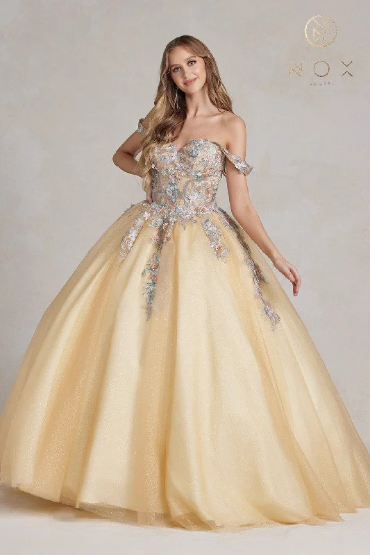 Weekend Special Floral Embroidered Off Shoulder Ball Gown by Nox Anabel JU809