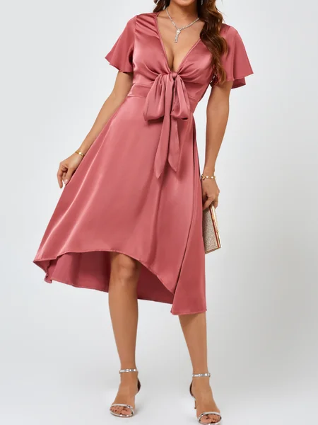 Big Discounts Women's V-neck Flared Hem Tie Waist Cutout Dress H8LBSR6XKR