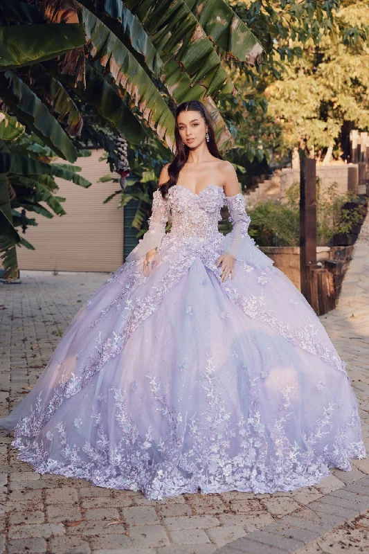 Extra Savings 3D Floral Strapless Bell Sleeve Ball Gown by Juliet JT1459J