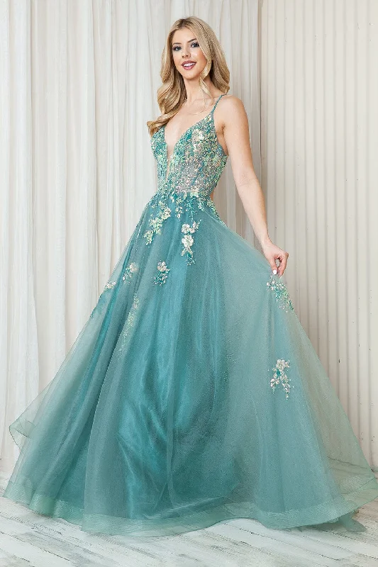 Unbeatable Prices Sequin Applique Sleeveless Slit Gown by Amelia Couture TM1003