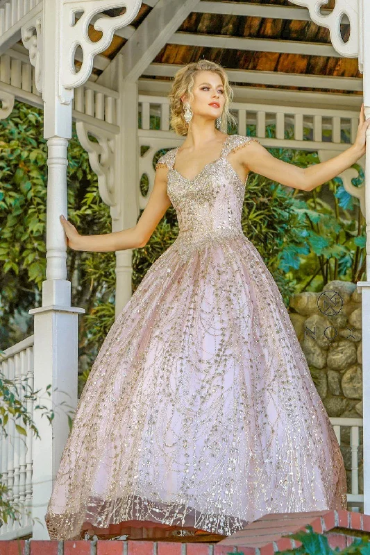 Special Promotion Cap Sleeve Glitter Ball Gown by Nox Anabel U803