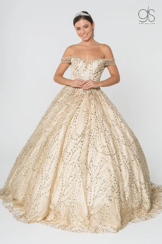 Last Chance Off Shoulder Glitter Ball Gown by Elizabeth K GL2831