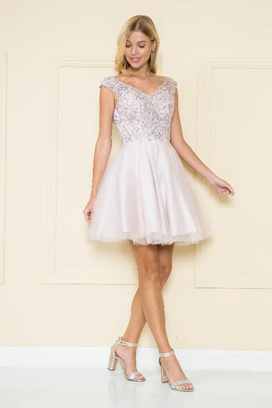 Year-End Sale Short Lace Applique A-line Dress by Poly USA 8902