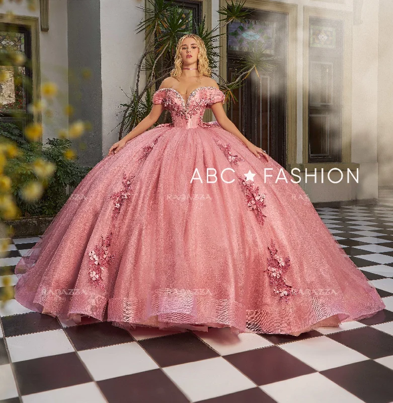 Clearance Sale 3D Floral Off Shoulder Quinceanera Dress by Ragazza EV41-641
