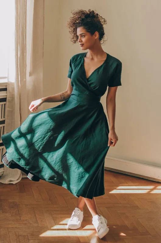Price Drop Midi Length Linen Wrap Dress
