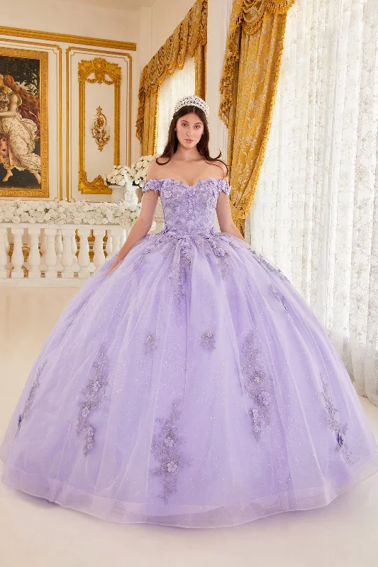 Flash Deals Floral Applique Off Shoulder Ball Gown by Ladivine 15702