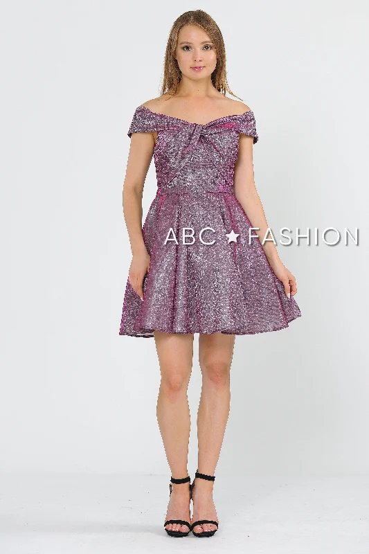 Limited Time Discount Metallic Glitter Short Off the Shoulder Dress by Poly USA 8356