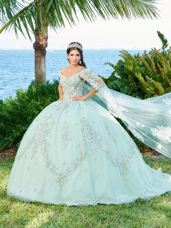 Savings Spectacular 3D Floral Cape Quinceanera Dress by Fiesta Gowns 56498