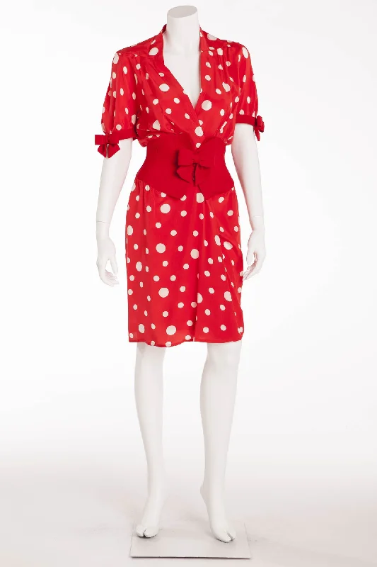 Bargain Prices Thierry Mugler - Red and White Polka Dot Dress with Bows - FR 38