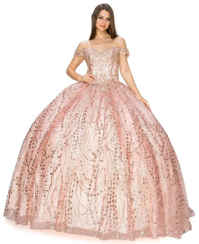 Exclusive Deal Glitter Off Shoulder Ball Gown by Cinderella Couture 8033J