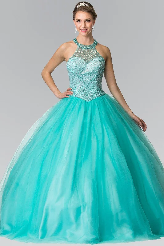 Buy More, Save More Beaded Halter Illusion Ballgown by Elizabeth K GL2309