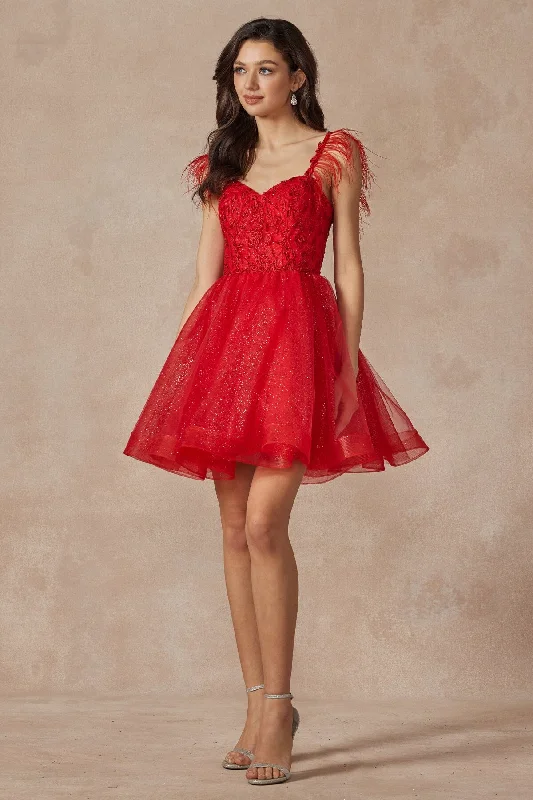Super Savings Embroidered Short Sleeveless Feather Dress by Juliet 881