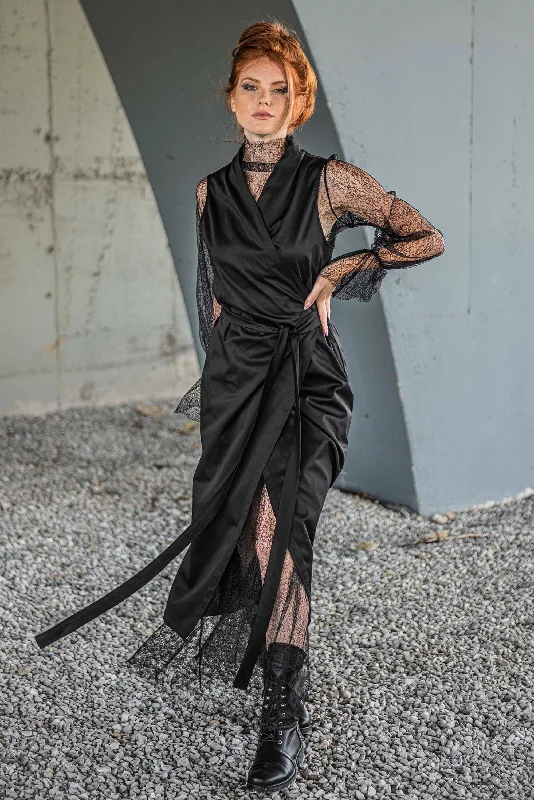 Exclusive Offers Black Vest Dress with Lace Lining