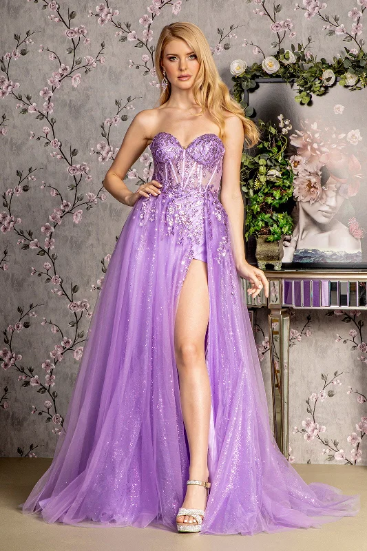 Deal Frenzy Sequin Applique Strapless A-line Slit Gown by GLS Gloria GL3209