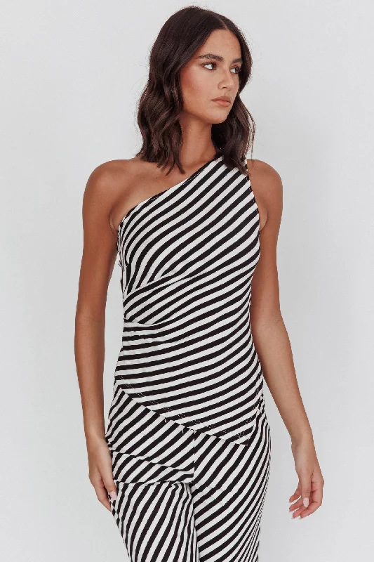 Big Discounts Golden Beach One-Shoulder Asymmetric Top Black Stripe