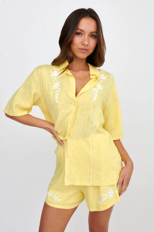 Jeni Embroidered Detail Shirt Yellow