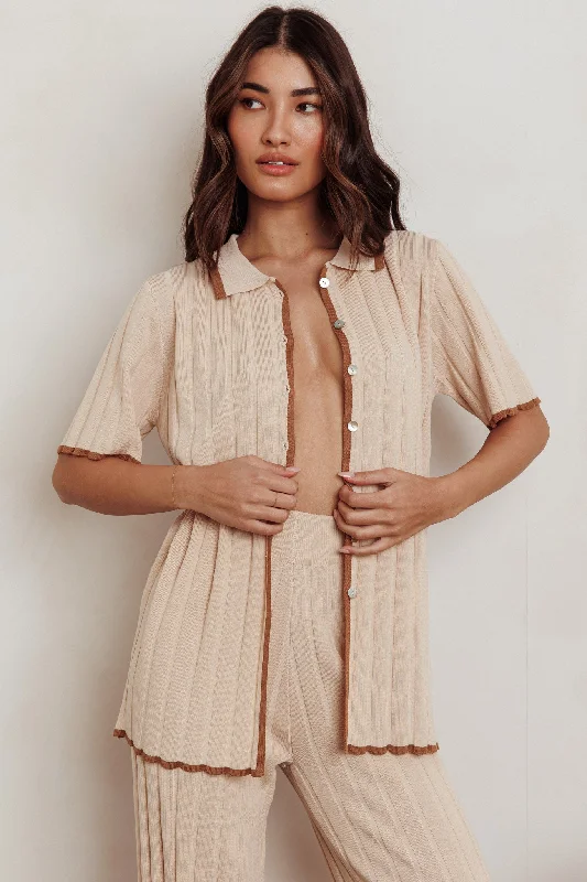 Liloh Ribbed Buttoned Shirt Beige