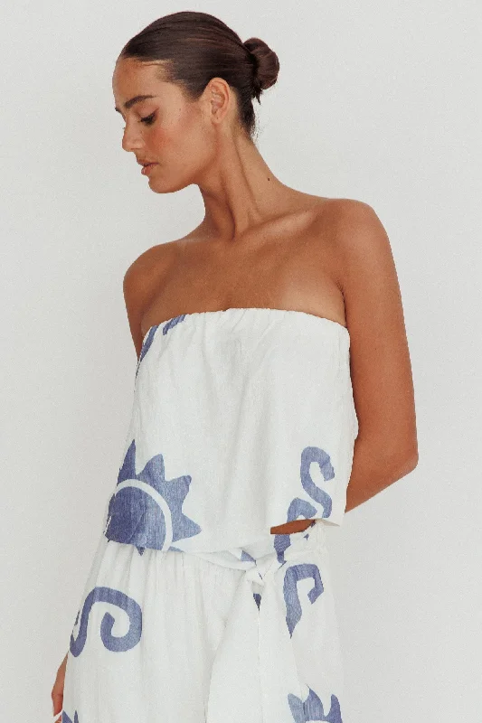 Daily Deals Nectar Sun Print Strapless Top Blue