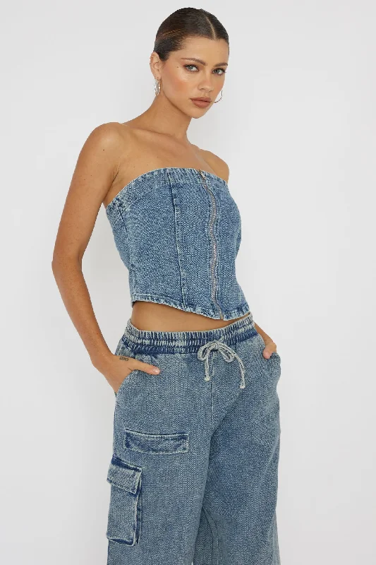 Out Of Touch Strapless Top Indigo