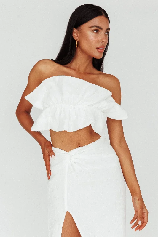 So Fine Ruffle Crop Top Off White