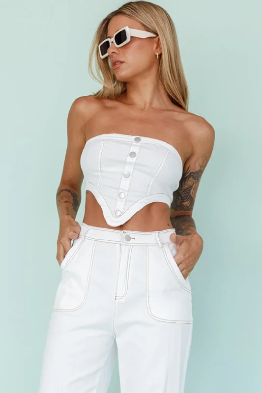 Uptown Strapless Crop Top White