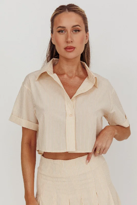 Zealous Boxy Cropped Striped Shirt Beige/Off White