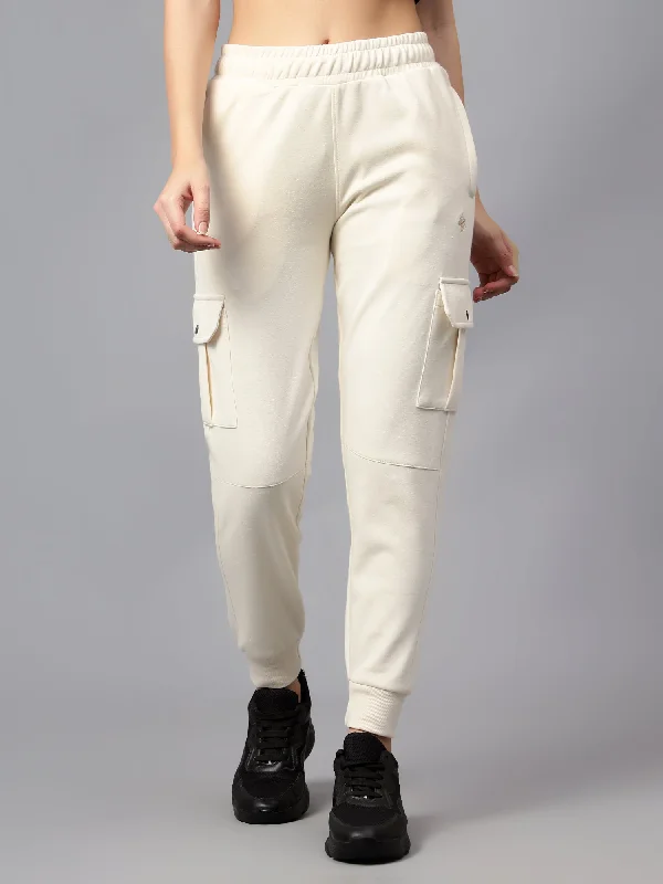 Women's Casual  Ivory Ankle length Mid rise Jogger Pants