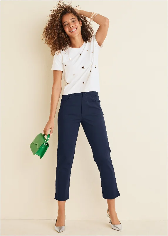Act Fast Smoothing Ponte Straight Leg Pants - Navy