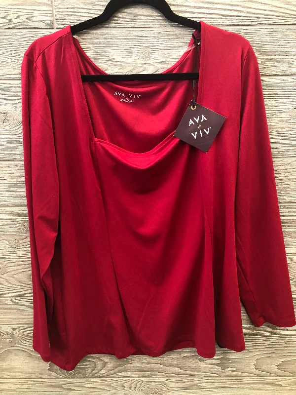 Top Long Sleeve By Ava & Viv In Red, Size: 3x