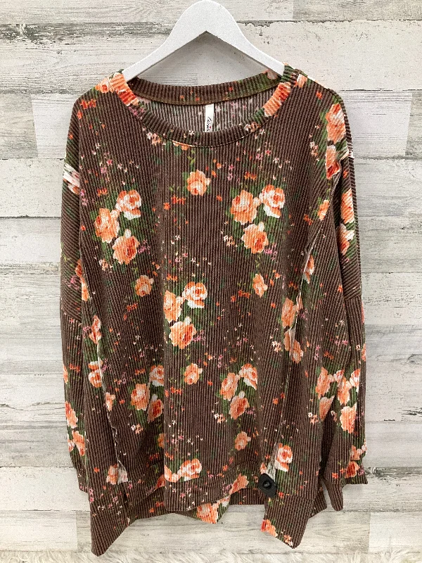Price Fest Top Long Sleeve By Celeste In Brown, Size: 2x