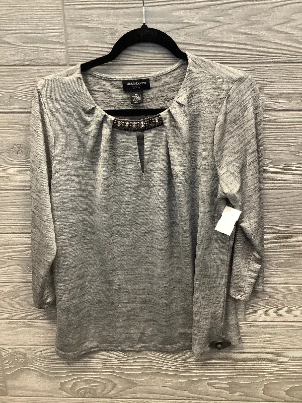 Top Long Sleeve By Liz Claiborne In Silver, Size: Petite   Xl