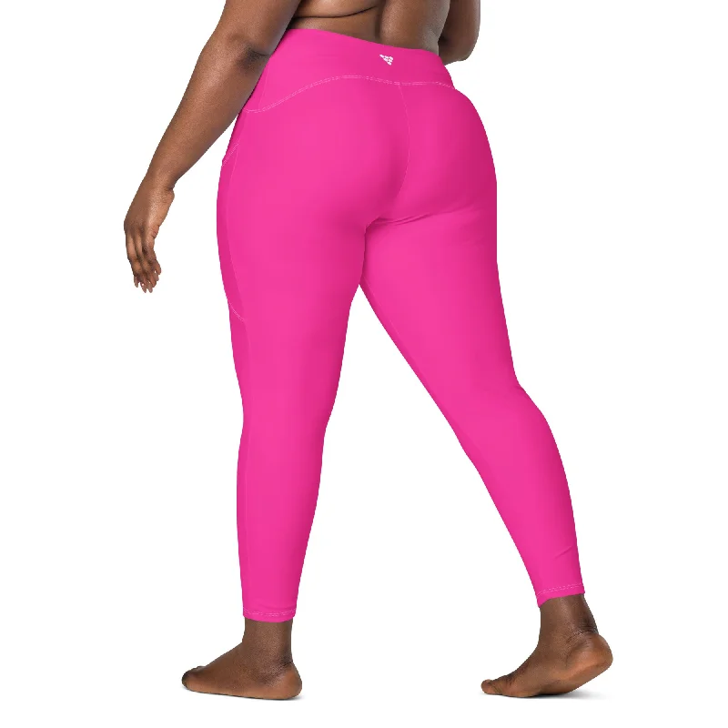 7/8 length Hot Pink Crossover Pocket Leggings - Swim, SUP, Yoga