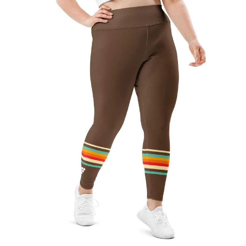 70s Vintage Stripe Plus Size Swim Leggings UPF 50+ Brown