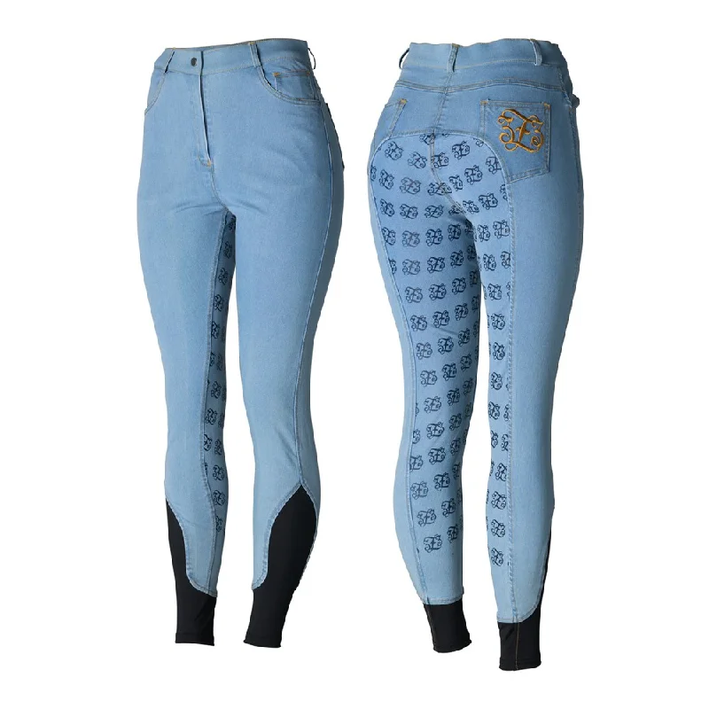 Equinavia Jessie Womens Denim Full Seat High Waist Breeches - Light Blue CP3680