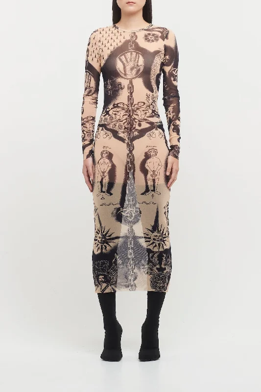 Jean Paul Gaultier Heraldique Long Sleeves Crew Neck Long Dress