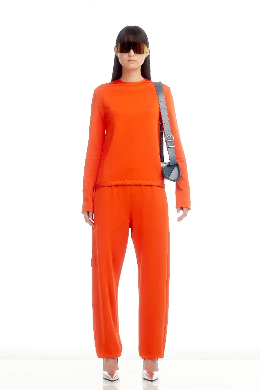 Jil Sander Crew Neck Sweatshirt with Drawstring in Paprika