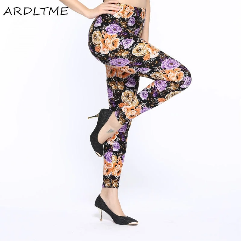 New Wholelsales Women Leggings Fashion Flowers Printed Slim Elastic Leggins Pant Casual Plus Size Leggings For Women