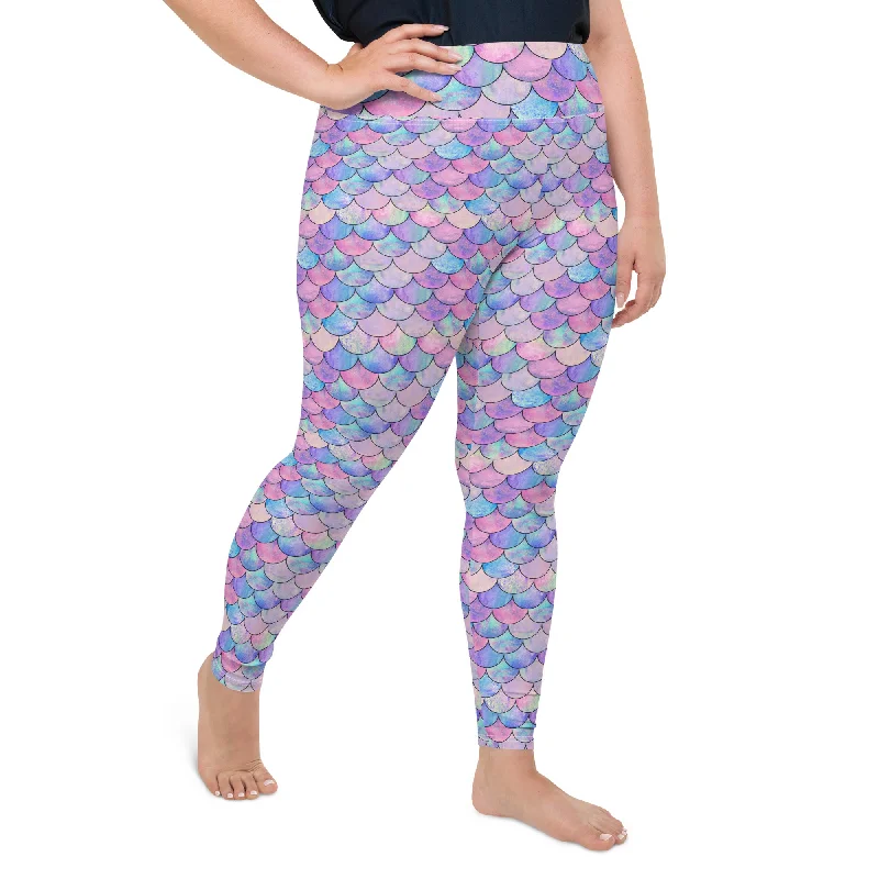 Plus Size Pastel Mermaid Scales Swim SUP Paddleboard Leggings 2XL-6XL