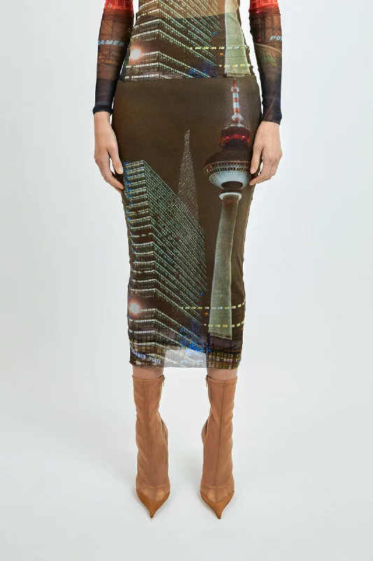 Jean Paul Gaultier x Shayne Oliver Mesh Long Skirt Printed City