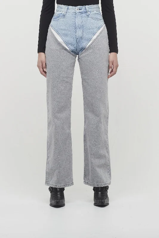 Y/Project Cut Out Jeans in Ice Blue and Grey