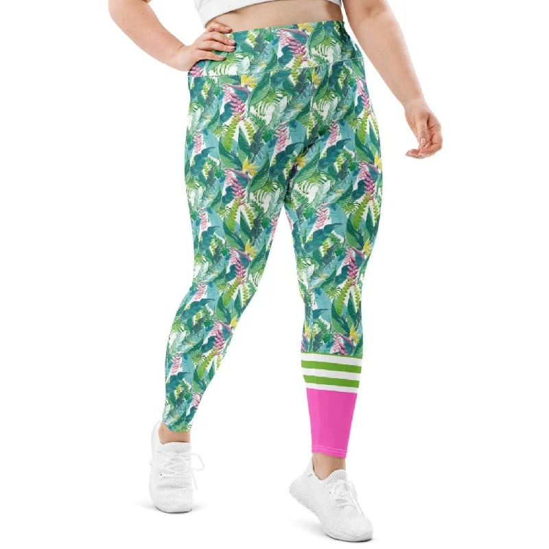 Women's Plus Size Swim Surf Leggings UPF 50+ Sun Protection, Hawaiian Tropical Leaf