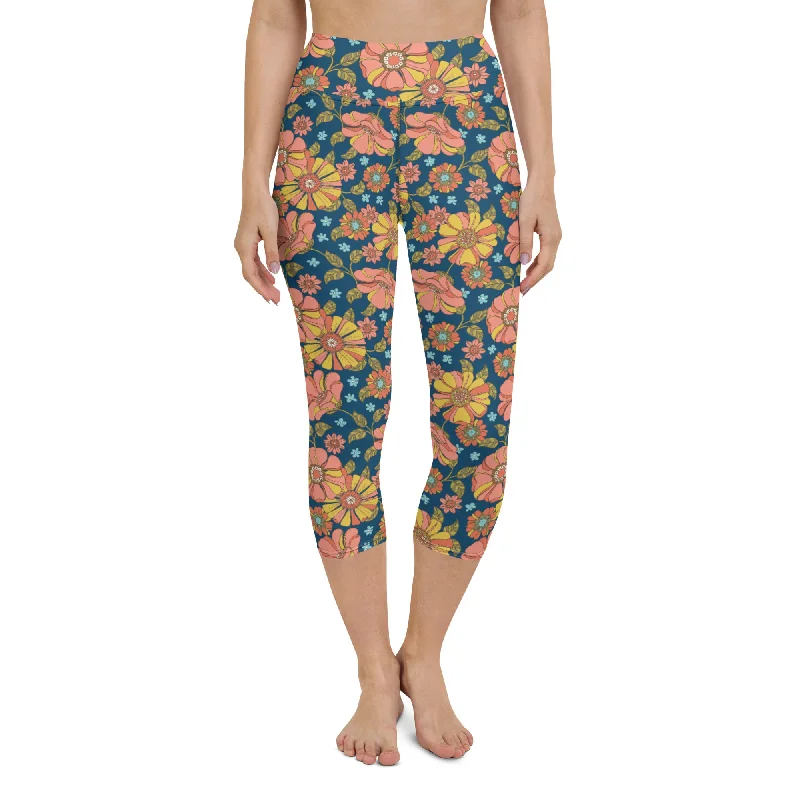 UPF 50+ Women's Surf, Swim, Surf Paddleboard Capri Pant 70s Retro Floral