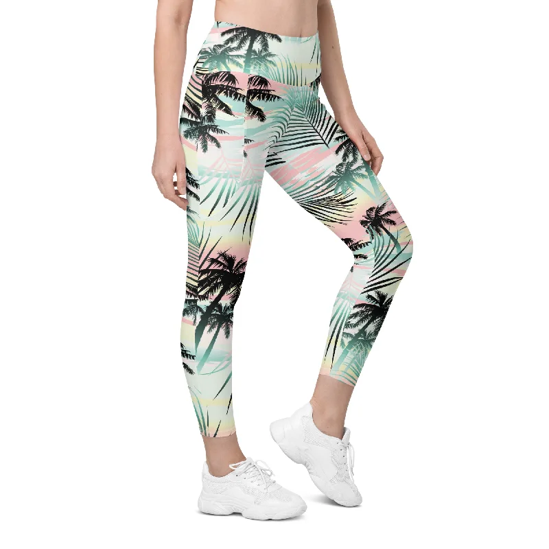 Women's High Waist UPF 50 Swim Leggings w/Pockets, Island Escape -Sale