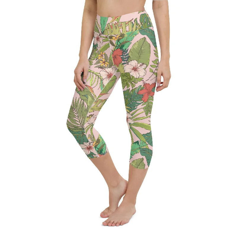 Women's Capri Swim Legging UPF 50+ Vintage Tropical Floral