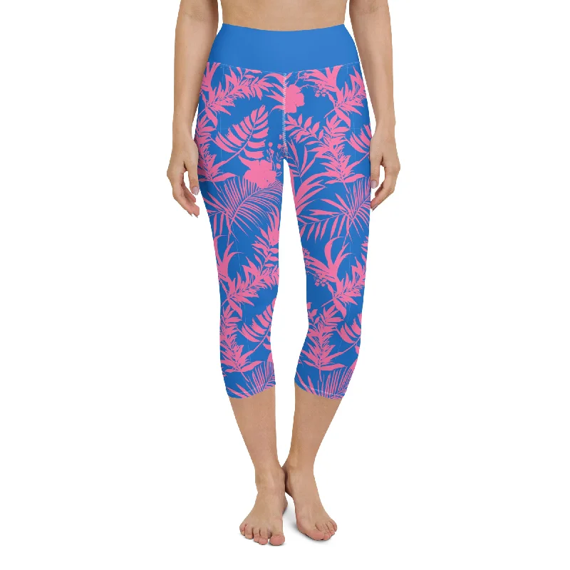 Women's Swim Capri Leggings with UPF 50+ UV Protection, Electric Blue Pink